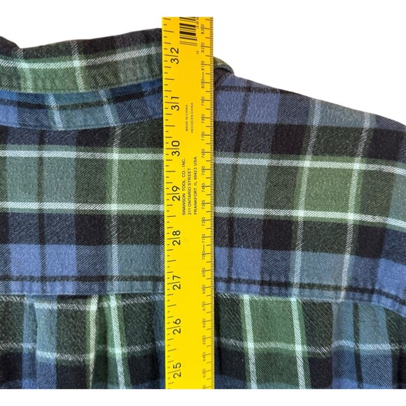 LL Bean Flannel Shirt Mens Performance XL Reg Traditional Fit Green Blue Cotton - Picture 7 of 9